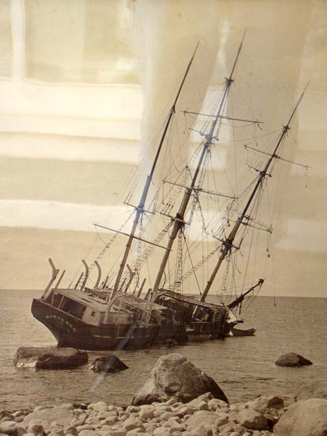 A large original photo of the 1924 'Wreck of the Whaling Bark WANDERER' of New Bedford